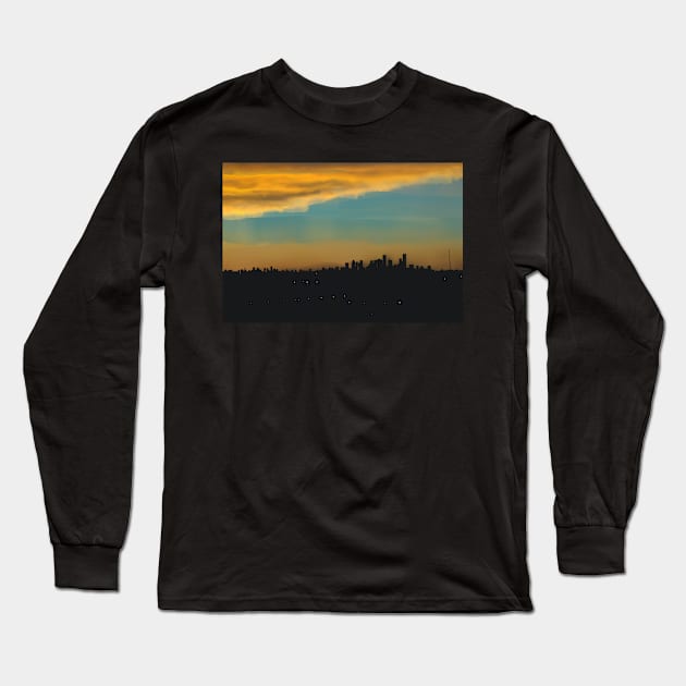 Downtown Houston Rush Hour Sunset from the 610 Sidney Sherman Bridge over the ship channel Long Sleeve T-Shirt by laceylschmidt